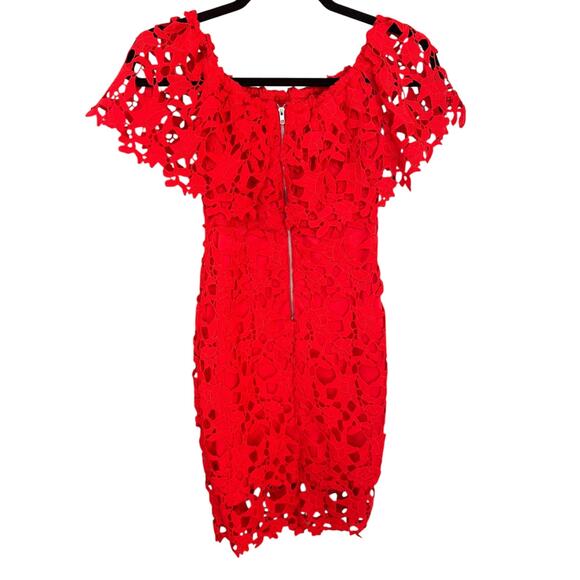 Lulus Women's Genevieve Red Off the Shoulder Lace Mini Dress Size Small - Picture 5 of 5